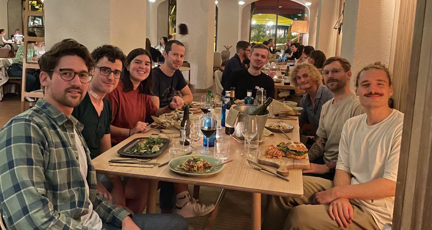 The team having dinner in Barcelona